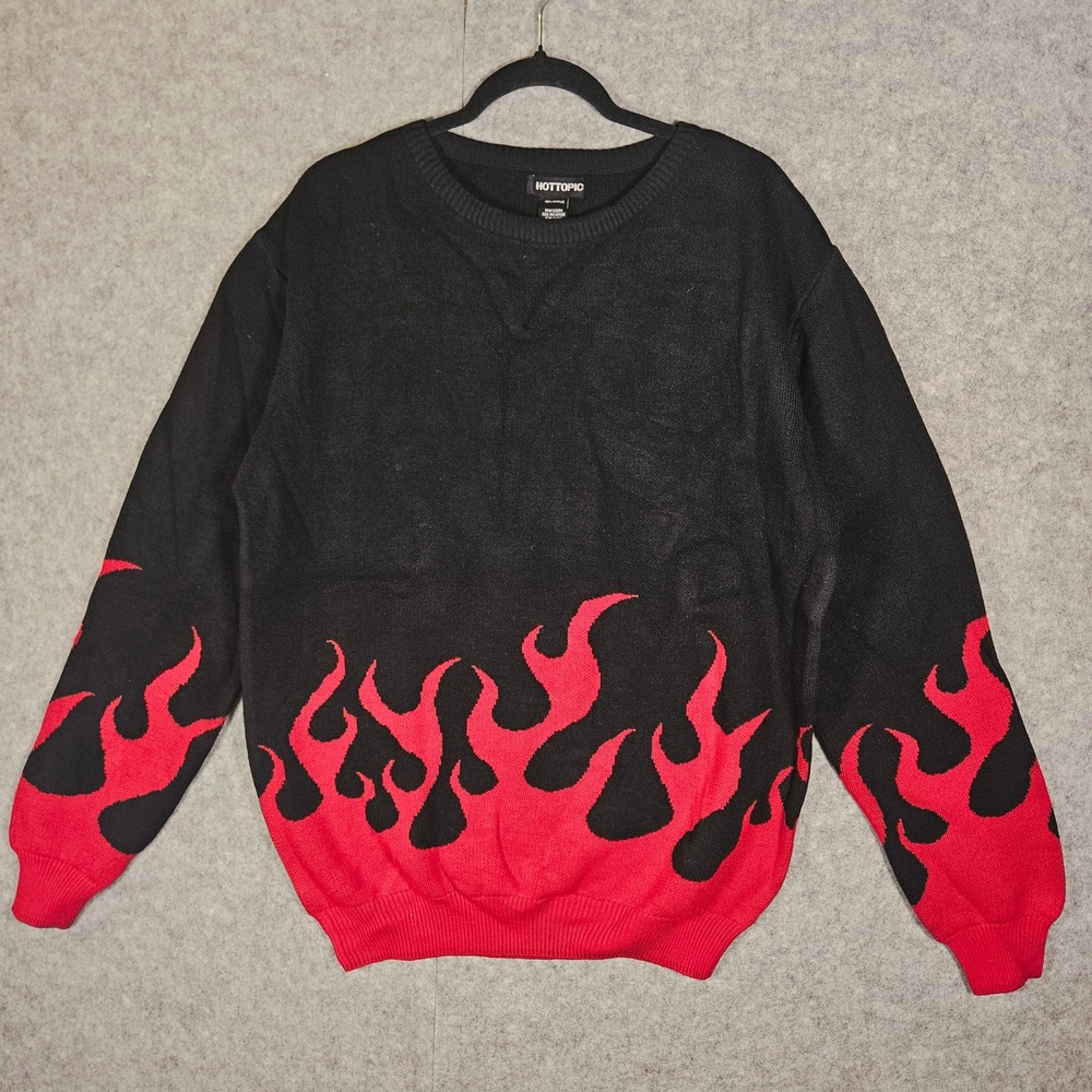Hot Topic Womens Flame Knit Mall Goth Emo Alt Grunge Oversized Sweater Size XL